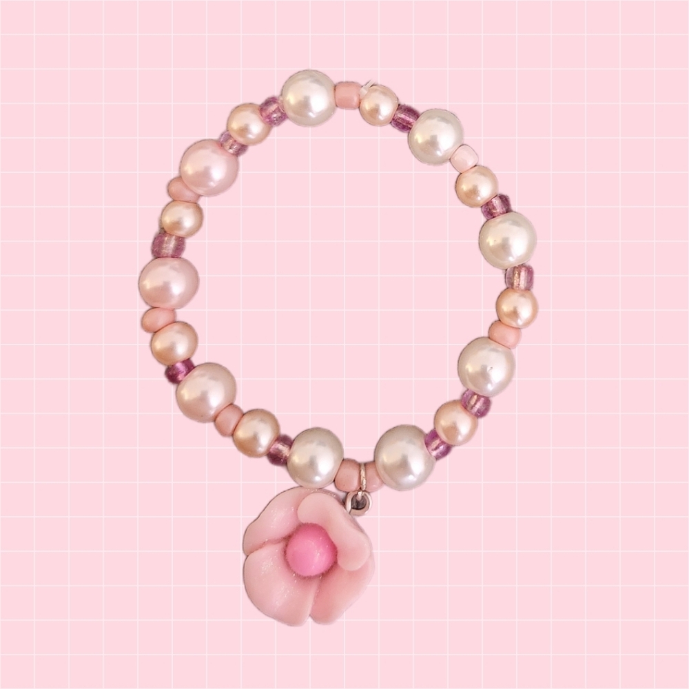 Pink Beaded Flower Bracelet